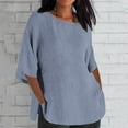 thumbnail image 3 of Mittory Women's Casual Cotton Linen Shirts Ladies 3/4 Sleeve Crew Neck Tops Plus Size Flowy Tunic Shirt, 3 of 6