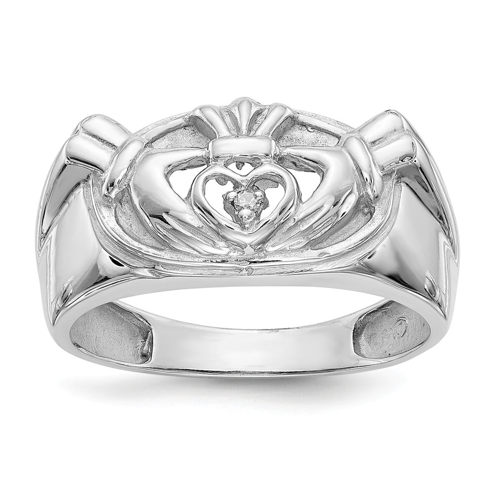 Solid Irish Celtic Claddagh Band Ring Real 14K White Gold ALL SIZES 