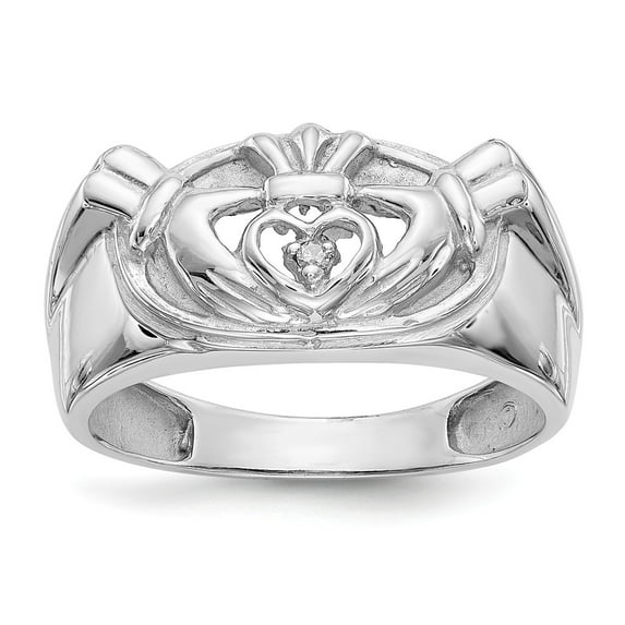 Solid 14k White Gold Men's Celtic Irish Claddagh Ring Band with CZ Cubic Zirconia Size 8 (Width = 5mm )