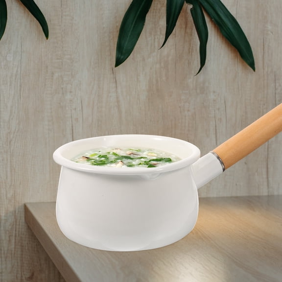 STRANDCHIC White Enamel Small Saucepan 1-Pack Nonstick Cooking Pot Elegant Kitchen Cookware for Everyday Use