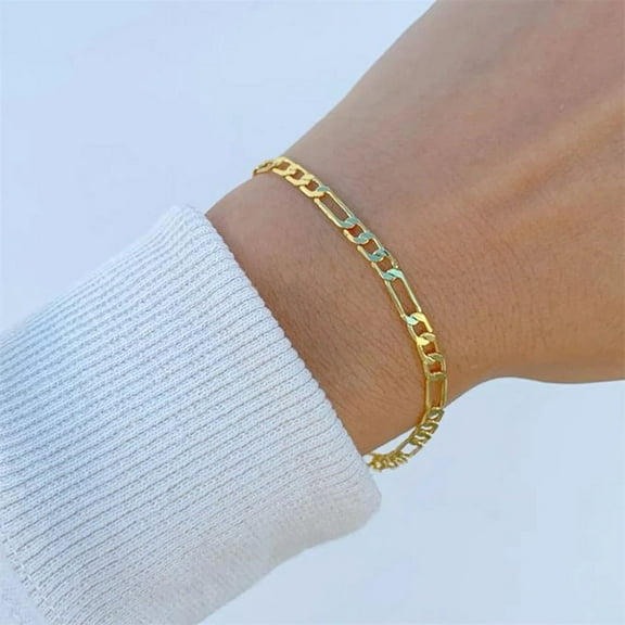 Lordgold Figaro Link Chain Bracelet Female 14K Yellow Gold Charm Bracelets Chain Bracelets for Women Man Jewelry Gifts