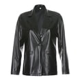 thumbnail image 4 of Women Black PU Leather Blazer Cool Lapel Button Jacket Coat, 4 of 8