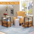 thumbnail image 3 of End Table with Charging Station, Side Table with 2 Wooden Drawers, Narrow 2-Tier Nightstand with USB Ports and Power Outlets, Nightstand Sofa Table for Small Spaces, Living Room, Bedroom, Rustic Brown, 3 of 9