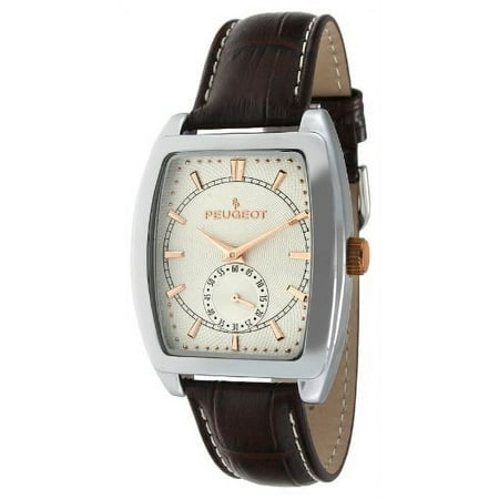 peugeot men's 2027 two-tone watch with embossed leather strap