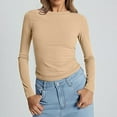 thumbnail image 2 of Outfmvch Fall Basics Tight Shirts for Women Long Sleeve Undershirt for Women Compression Long Sleeve Women Long Sleeved Round Neck Slim Bottom Sweater 2025 Basic Clothing Sports Top # Beige L, 2 of 6