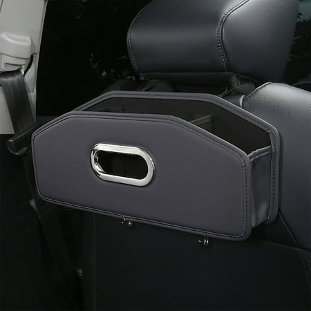 Car Seat Back Organizer with Tissue Box and Cup Holder Leather Hanging Storage Bin for Backseat Small Items Paper Towels Drinks Phone Car Interior Accessory Space Saving