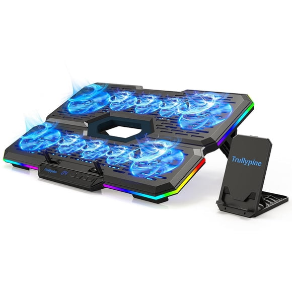 Laptop Cooling Pad, Gaming Laptop Cooler with 10 Quiet Fans, Height Adjustable Laptop Cooling Stand for 12"-17" Laptops, RGB Lights with Laptop Fan with 2 USB Port and Phone Stand,BB9-LCD
