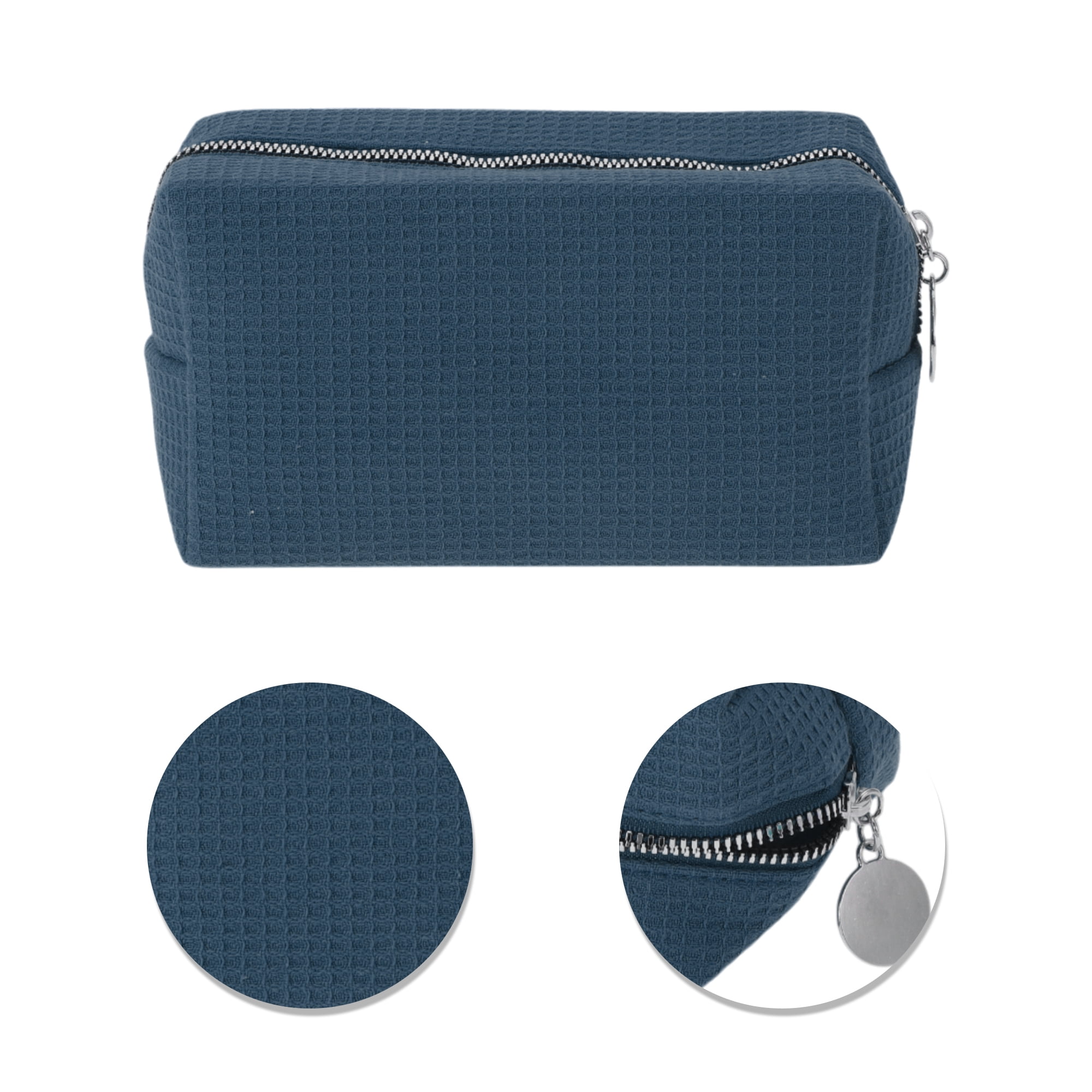 Unique Bargains 1 Pc Waffle Plaid Pattern Makeup Bag for Travel Navy Blue