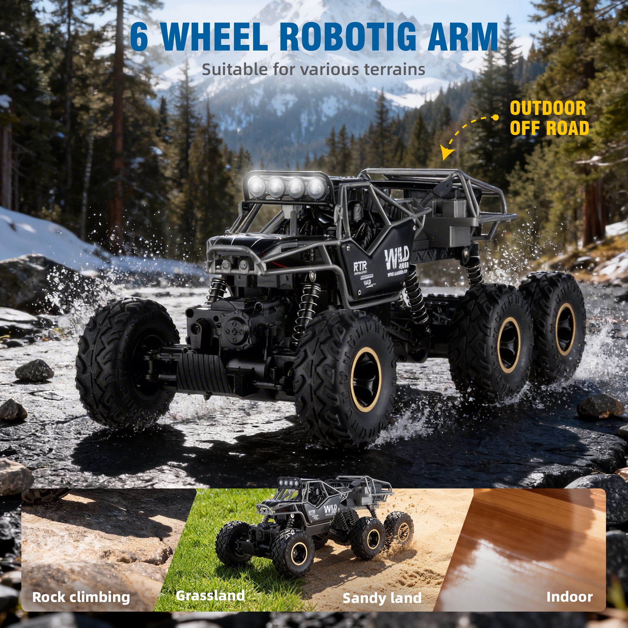 Furnibear 1:12 RC Car for Kids Adults,6WD Monster Truck Remote Control Car,2.4Ghz Waterproof All Terrain Off Road RC Truck Toy Gifts for Boys and Girls
