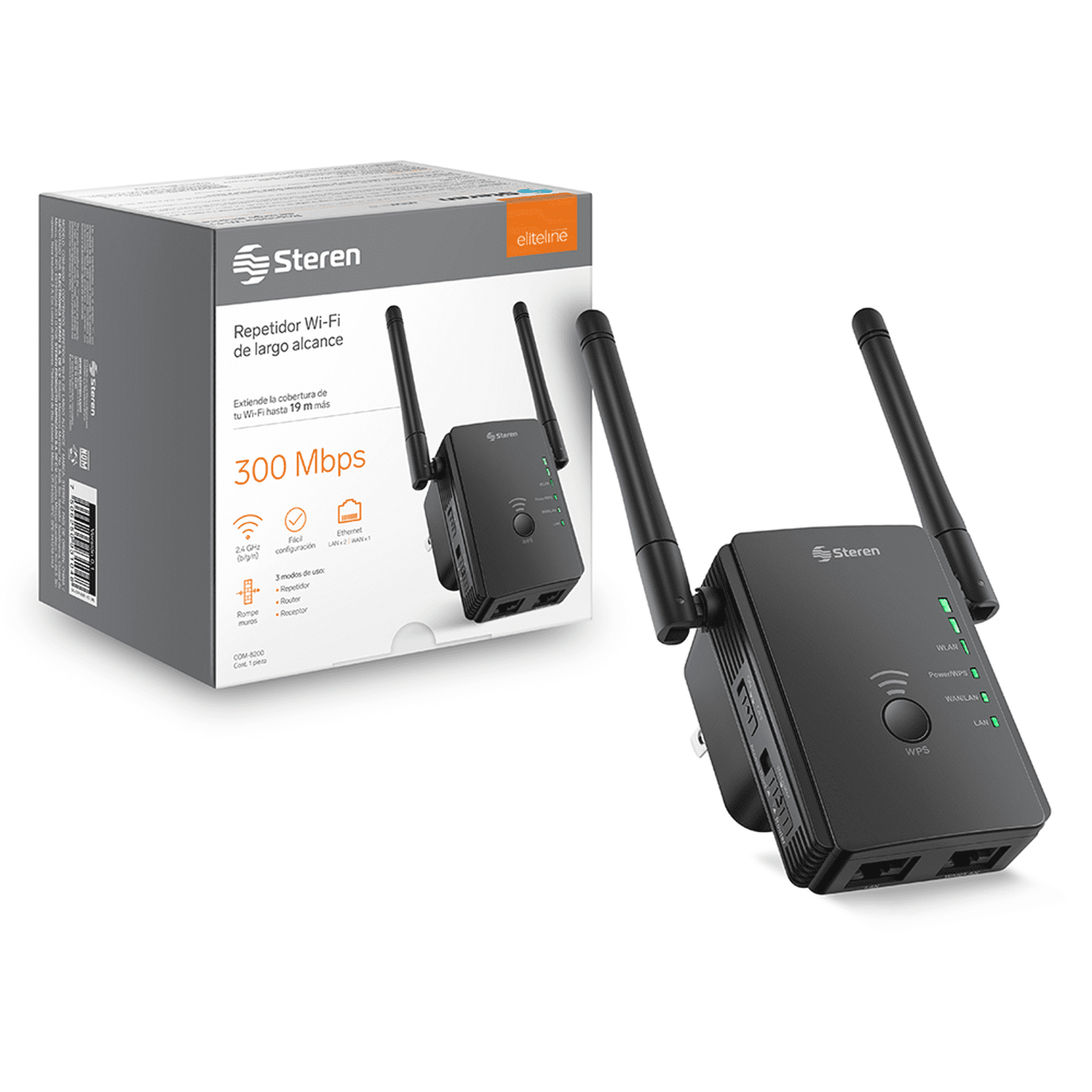 Repetidor WiFi* 2,4 GHz (B/G/N), hasta 25 m de cobertura Steren COM