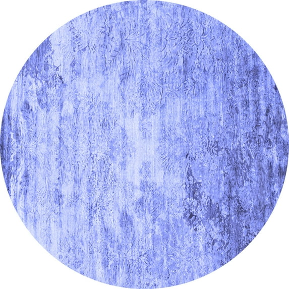 Ahgly Company Machine Washable Indoor Round Abstract Blue Contemporary Area Rugs, 4' Round
