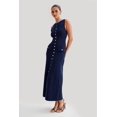 thumbnail image 3 of Women'S Summer Sleeveless Single Breasted Knit Maxi Dress Slit Crew Neck Long Sweater Bodycon Dress Blue L, 3 of 8