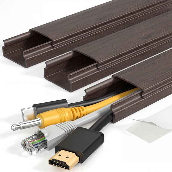 LazySpin 42" TV Cord Hider, 3 Pack Large Cable Cord Covers for 4 Wires, Darkwood