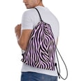 thumbnail image 3 of Drawstring Backpack - zebra print purple Splash Proof Small Drawstring Gym Bag for Women Men, Cinch Sports String Bag Backpack for Travel Swimming Beach, 3 of 8