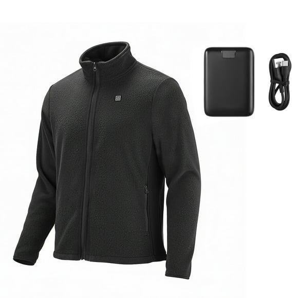 KFFKFF Heated Fleece Jacket for Women, Heated Sweatshirt with 7.4V 16000mAh Rechargeable Power Bank Pack, 6 Heating Zones, 3 Temp Levels, Black
