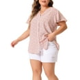 thumbnail image 4 of Agnes Orinda Women's Plus Size Tops Button Down Floral Short Sleeve Chiffon Summer Blouses 1X Pink, 4 of 6