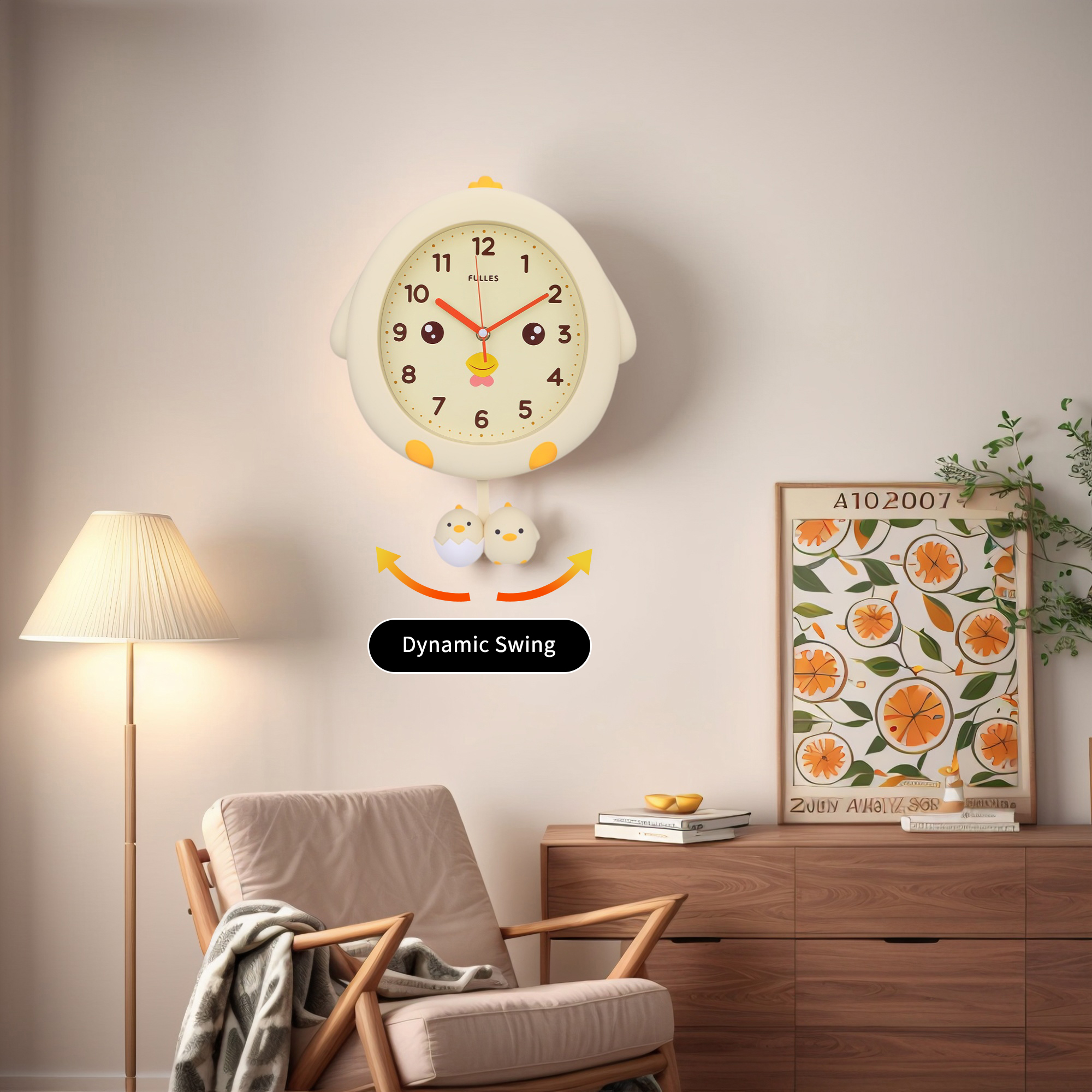 Unique Bargains 1pc Duck Cartoon Silent Non Ticking Wall Clock 15" x 12" x 2" Light Yellow