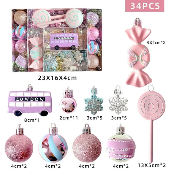 BOPORO 34 Pcs Christmas Ball Ornaments Sets Pastel Color Shatterproof Christmas Tree Decor, Glittering Ice Cream Donut Cake Dessert Decorative Hanging Ornament Bulk for Candyland Xmas Holiday Party