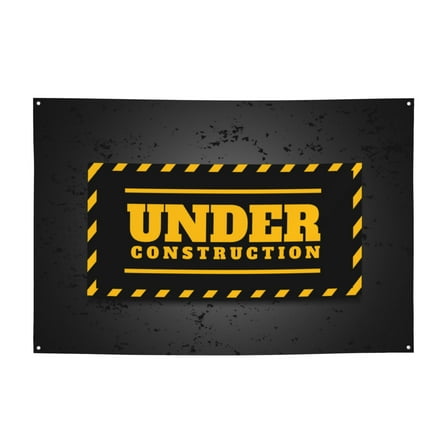 DouZhe Under Construction Yellow Stripes Sign Banner, Hanging Banners Backdrop Festive Party Decor for Indoor Outdoor, 47 x 71 Inches