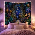 thumbnail image 2 of Stained Glass Archway with Lanterns and Butterflies, Whimsical Fantasy Style for Art Lovers, Mystical Night Scene Decor, Birthday Gift Tapestry Wall Hanging for Bedroom and Living Room, 2 of 7
