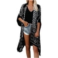 thumbnail image 3 of DPTALR Women Chiffon Printing Casual Top Thin Loose Ruched Cardigan Cape, 3 of 9