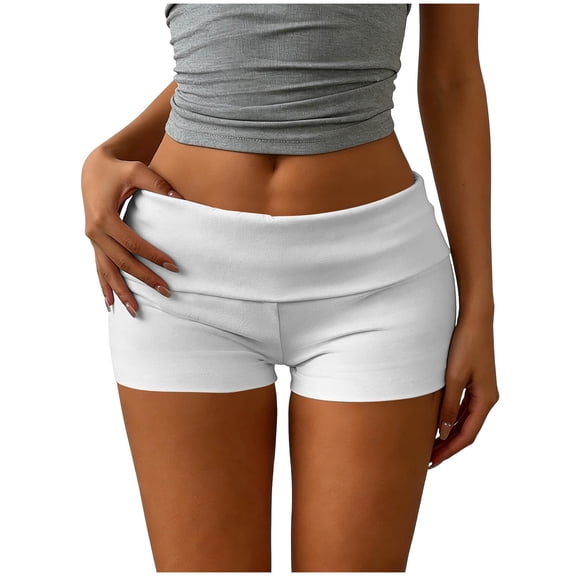 HongQid Women Biker Shorts High Waist Ribbed Fabric Shorts Fold Over Waistband For Workout Daily Wear Hot Shorts,XL