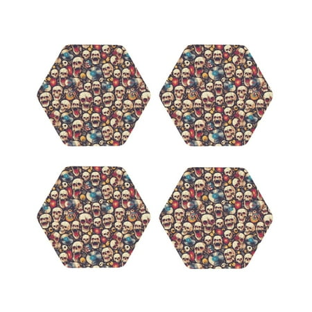 

Fuzoiu rock record music Skull Print Leather Coasters Set Drink Coasters Set of 4 for Tabletop Protection Durable PVC Coasters Home Décor and Housewarming Gift-Hexagon