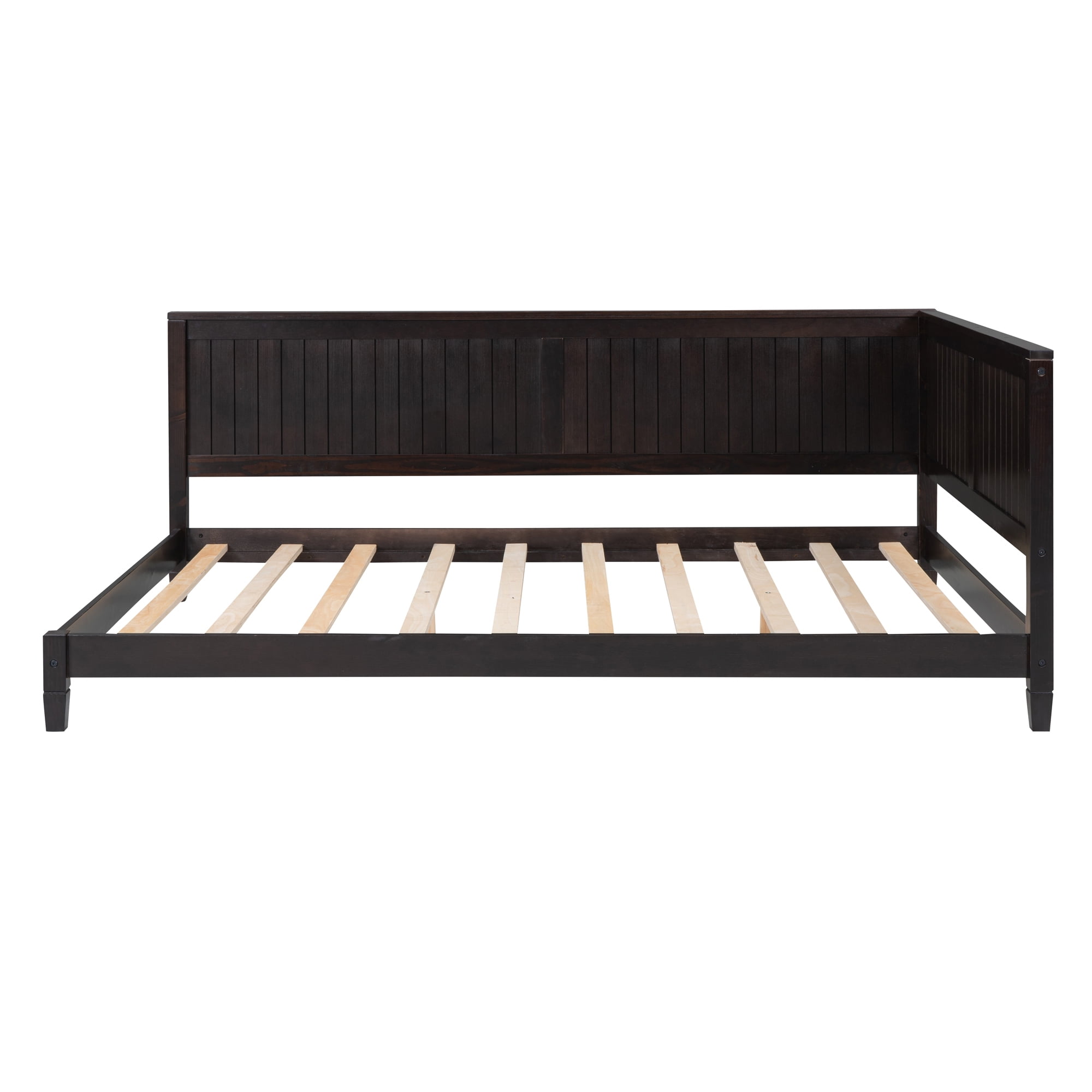 Leumius Full Size Wood Daybed,Wooden Sofa Bed with Headboard and Sideboard,Minimalist Floor Sofa Bed Frame for Bedroom Living Room,Espresso