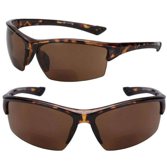 2 Pair of "The Skillful" Semi Rimless Sport Wrap Bifocal Sunglasses - Tortoise/Tortoise - 1.75