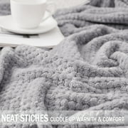 Exclusivo Mezcla Waffle Textured Extra Large Fleece Blanket, Super Soft and Warm Throw Blanket for Couch, Sofa and Bed (Light Grey, 50x70)-Cozy, Fuzzy and Lightweight