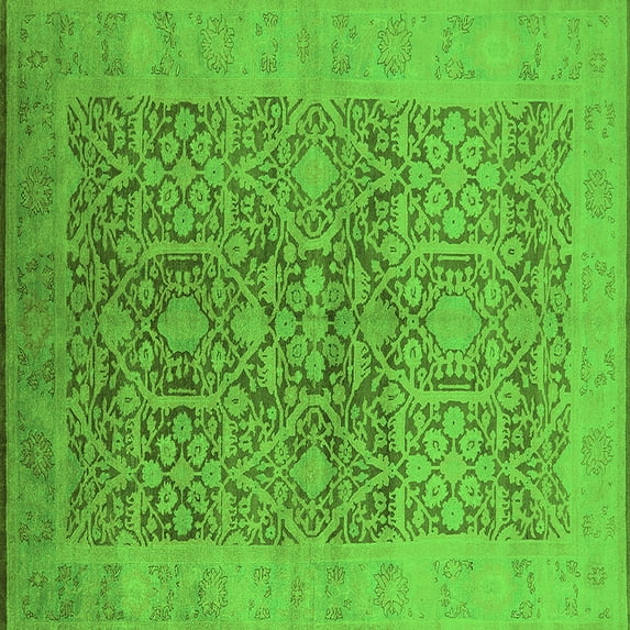 Ahgly Company Indoor Square Oriental Green Traditional Area Rugs, 7' Square