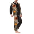 thumbnail image 2 of Susaid Black Cat in Wildflowers Print Men's Long Sleeve Pajama Set, Two-Piece Button-Down Loungewear PJs Set, Comfortable Sleepwear for Relaxation-X-Large, 2 of 7