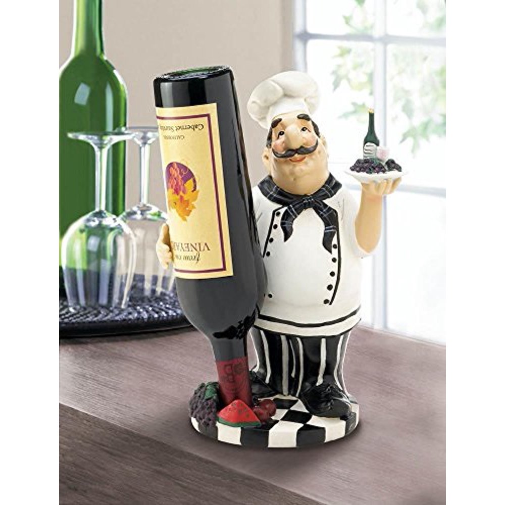 Italian Chef Tabletop Countertop Wine Bottle Holder Kitchen Decor