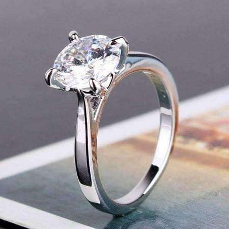 - ON SALE - Cathedral Set CZ Solitaire Engagement Ring 7.75 / White Gold