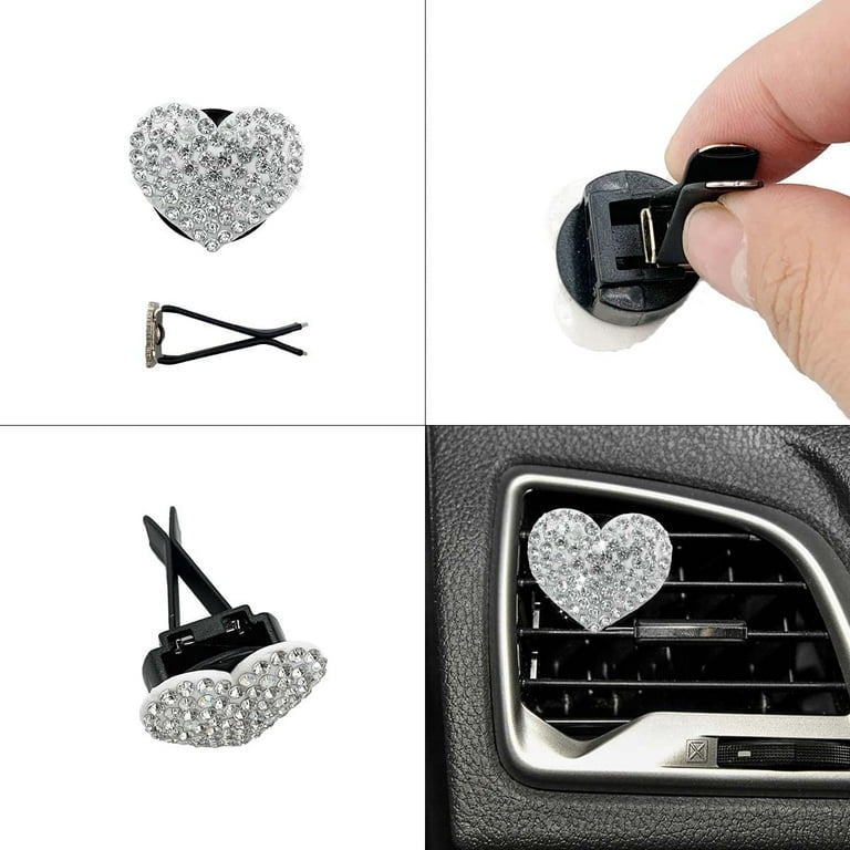 Bling Heart Air Vent Clips, 4Pcs Heart Car Air Fresheners Vent  Clips,Diamond Rhinestone Car Vent Clips Dashboard Decorations, Crystal Vent  Clips Decor
