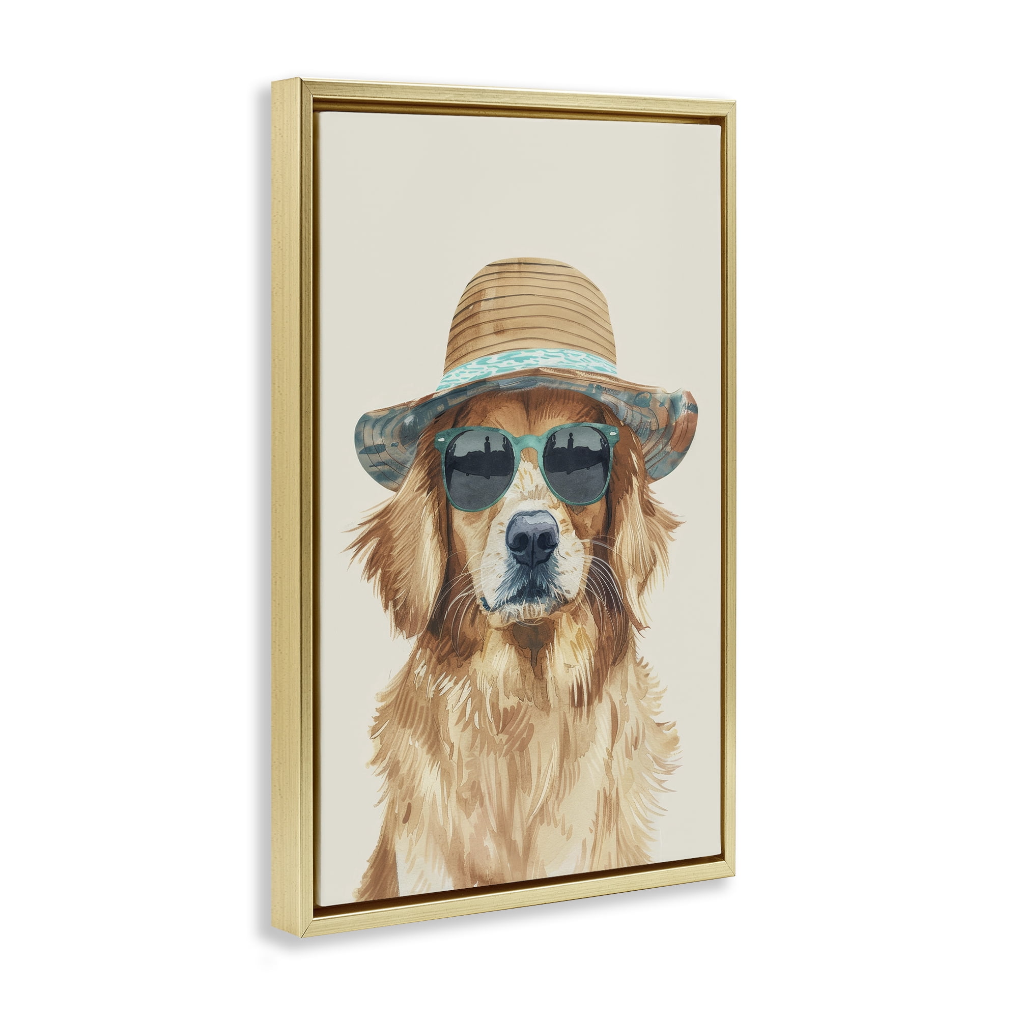 Stupell Industries Hipster Labrador Dog Animals & Insects Painting Gold Floater Framed Canvas Art Print Wall Art, 21 x 31