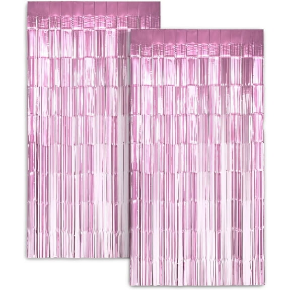 Zink Tinsel Streamers Pink Foil Curtain Backdrop for Photo Booths 2 Pack