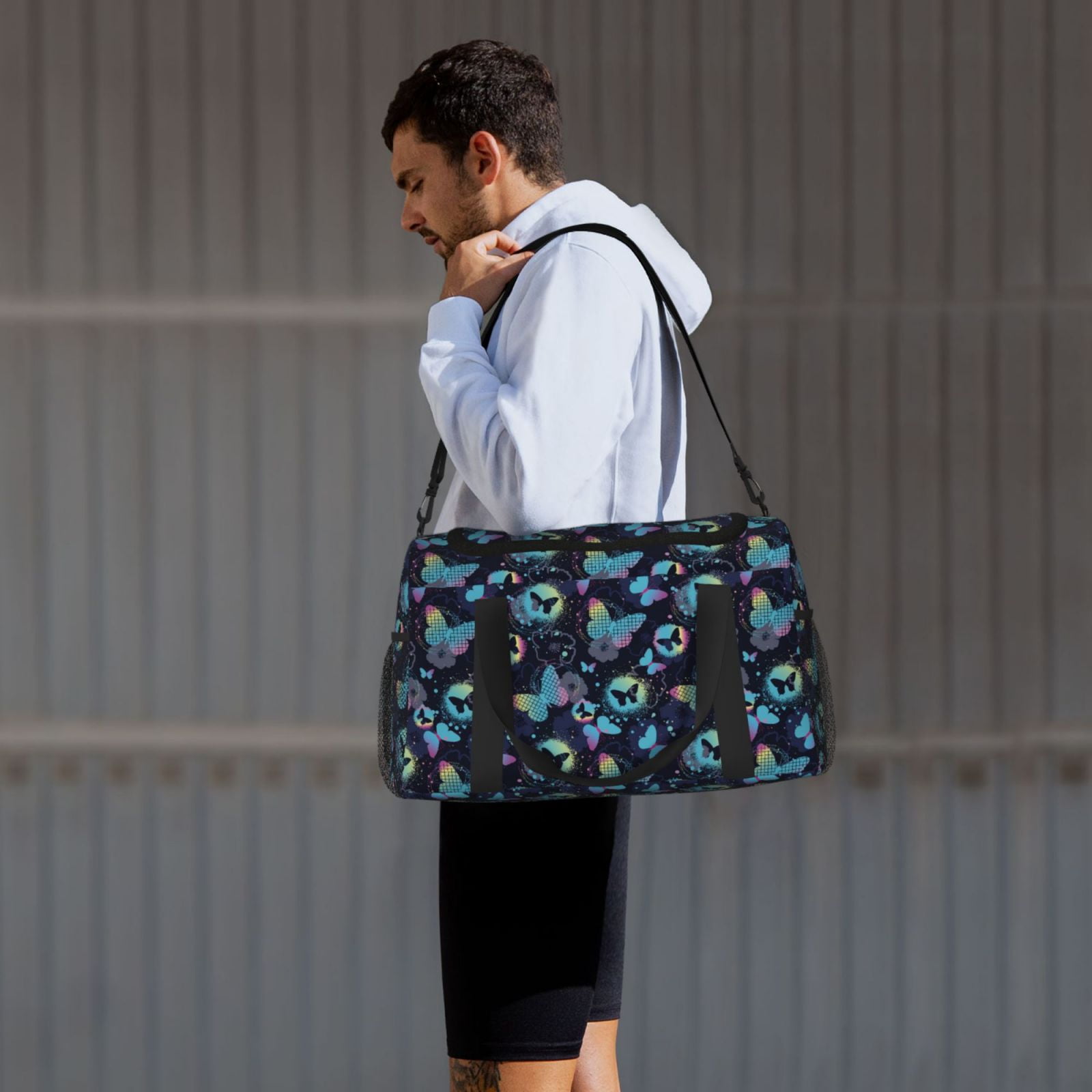 Fuzoiu Blue Butterfly Print Travel Duffle Bag,Carry On Tote Bags,Duffel Bag,Sport Gym Bag, Hospital Bag for Labor and Delivery, Overnight Bag,Luggage Bag