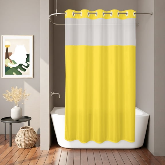 Yellow Shower Curtain, Solid Color Waterproof No Hooks Bath Shower Curtain with See Through Top Window for Bathroom Bathtub 36x78in