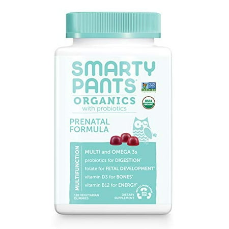 Daily Organic Gummy Prenatal Multivitamin: Probiotic  Vitamin C  D3 & Zinc for Immunity  Biotin  Omega 3  Selenium  Methyl B12 for Energy by SmartyPants (120 Ct  30 day supply)Packaging May Vary