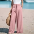 thumbnail image 6 of Palazzo Pants for Women High Waisted Wide Leg Pants Elastic Drawstring Waist Casaul Flowy Pant Pink 2XL, 6 of 7