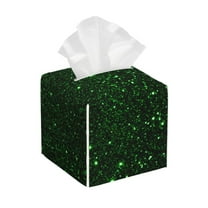 Picia Green Sparkling Pattern Tissue Box Cover,PVC Leather Square Holder,Tissue Box Holder with Magnetic Bottom,Facial Paper Organizer Dispenser-5.2"X5.2"X5.2"