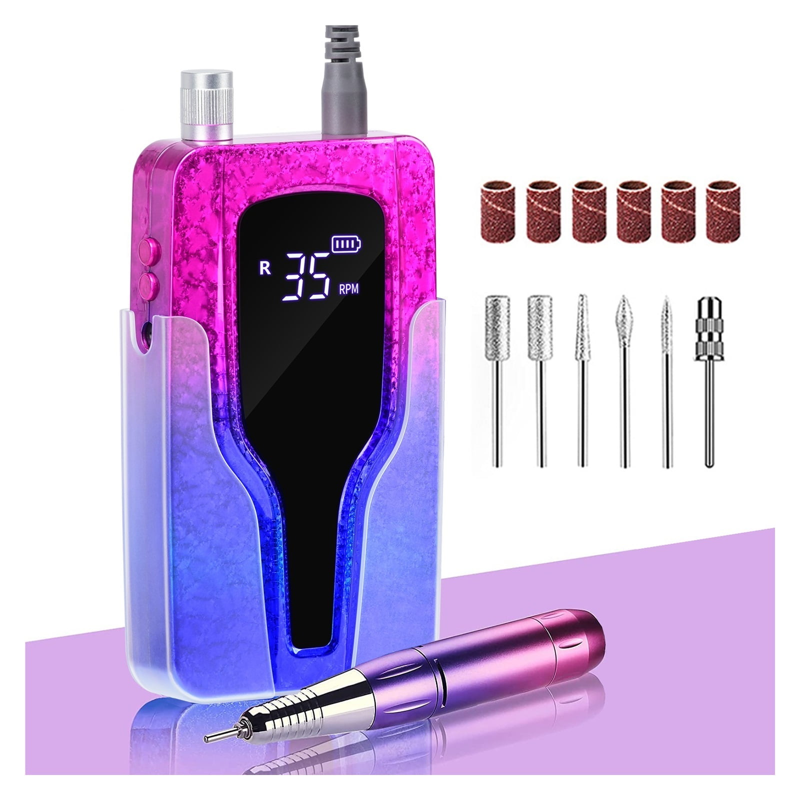 35000RPM Electric Nail Drill Machine, Rechargeable Nail Sander, LED Display Gel Remover Set, Portable Nail Salon Polisher Equipment ,Lightweight and Portable