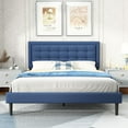 thumbnail image 3 of Unizone Bed Frame Queen Size with Upholstered Headboard, Modern Tufting Style, Blue, 3 of 12