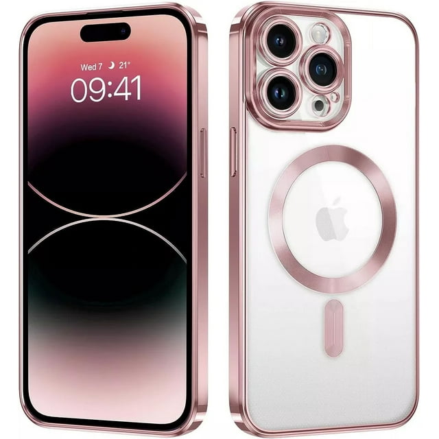 For Apple iPhone 16 Plus Magnetic Case with HaloLock Shockproof Protective Electroplating Clear Cover - Rose Gold