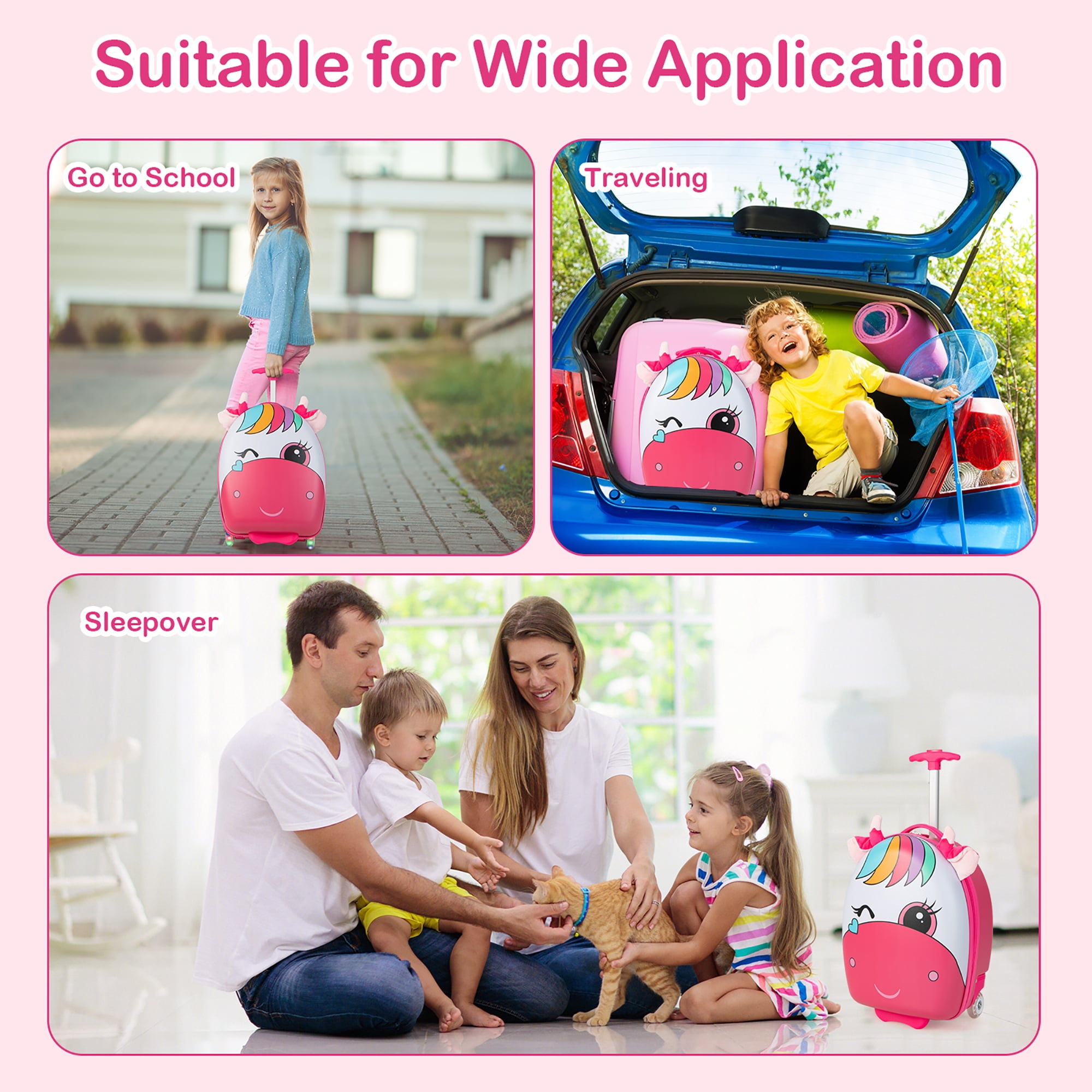 Costway Kids Rolling Luggage 16'' Hard Shell Carry On Travel Suitcase with Flashing Wheels