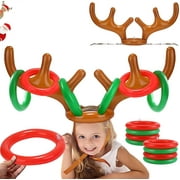 PLNEIK Inflatable Reindeer Antler Hat Ring Toss Game Christmas Party Games Toys for Kids Adults, Party Favor Family Game Indoor Outdoor (1 Antler   4 Rings)