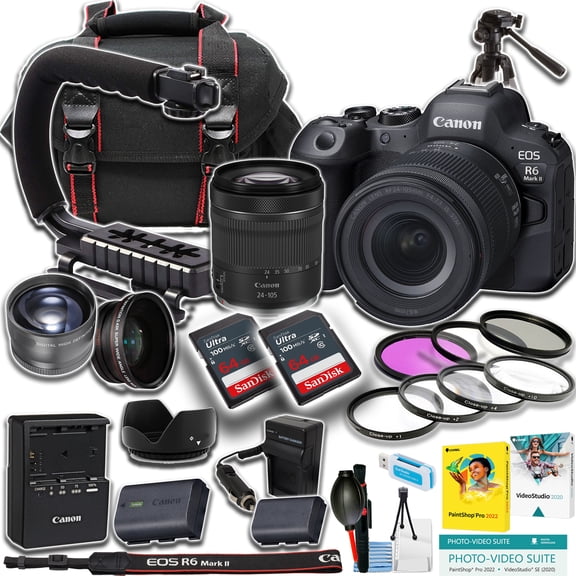 Canon EOS R6 Mark II Mirrorless Camera with RF 24-105mm STM Lens   2pc 64GB Memory Card   U-Grip   Tripod   Accessories (21pc Bundle) (International Version)