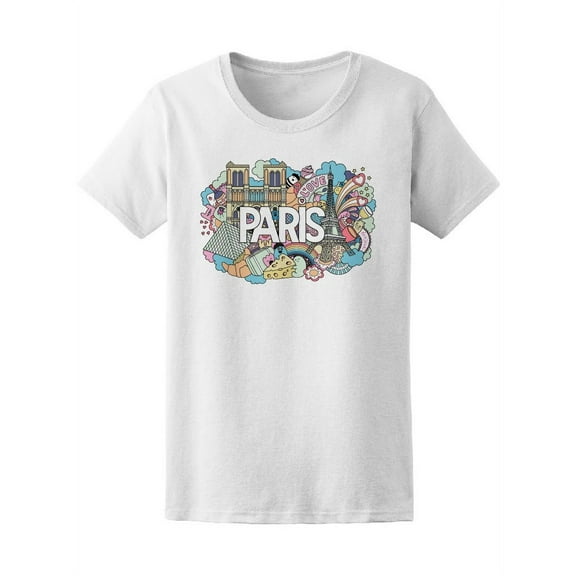 Paris Icon Doodles T-Shirt Women -Image by Shutterstock, Female x-Large