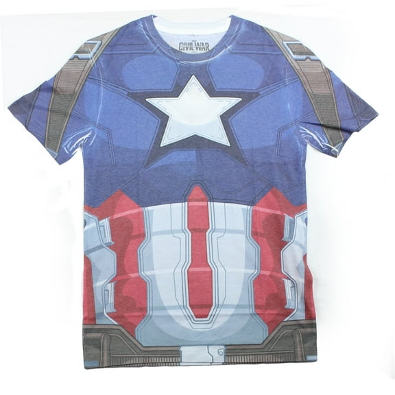 Captain America Mens T-Shirt - Civil War Style Sublimation Costume Front (Small)